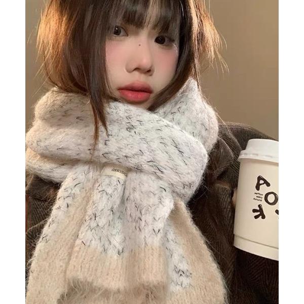 マフラー ストール 6色展開　ウール混　配色マフラー レディース