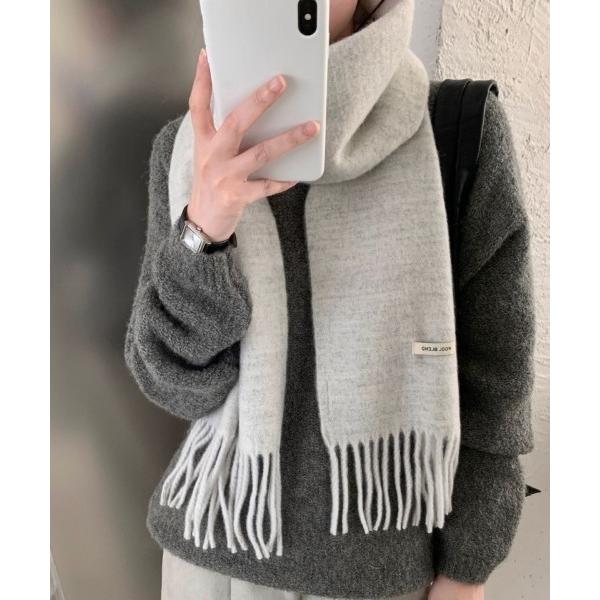 マフラー ストール ウール混　 ボリューム フリンジマフラー レディース