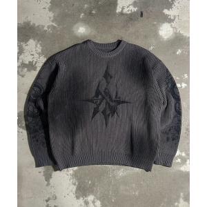セーター ニット A'GEM/9 × .kom 「A'GEM/9/エージェムナイン」畦編みプリントニット メンズ レディース