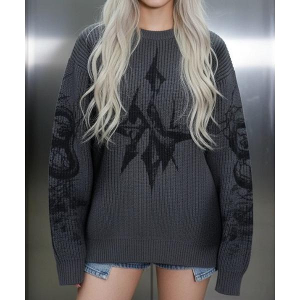 セーター ニット A'GEM/9 × .kom 「A'GEM/9/エージェムナイン」畦編みプリントニ...