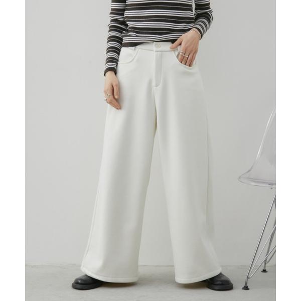 スラックス パンツ 裏起毛ウールライクスラックスパンツ レディース