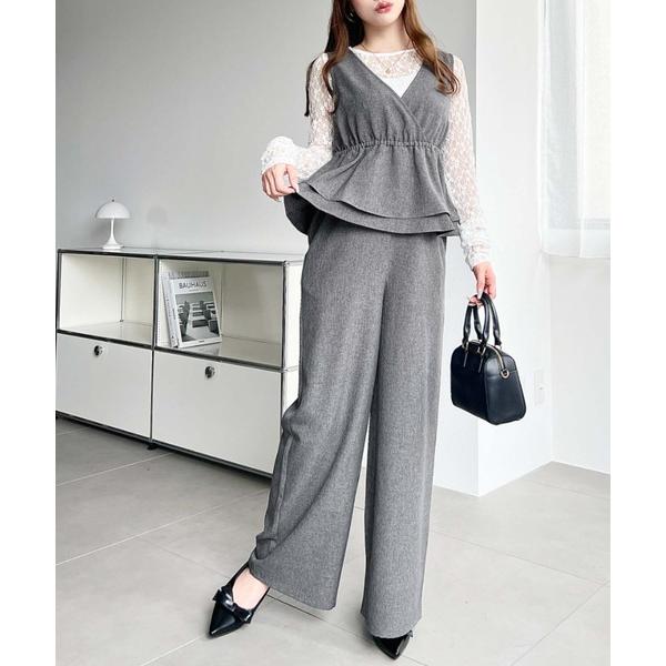 サロペット オーバーオール バックリボンペプラムサロペット レディース