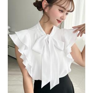 ブラウス シャツ 厚手シフォンラッフルフリルボウタイブラウス レディース