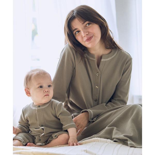マタニティ 「親子でお揃い」ワッフル ワンピースパジャマ/マタニティパジャマ（マタニティ/ 妊婦服）...