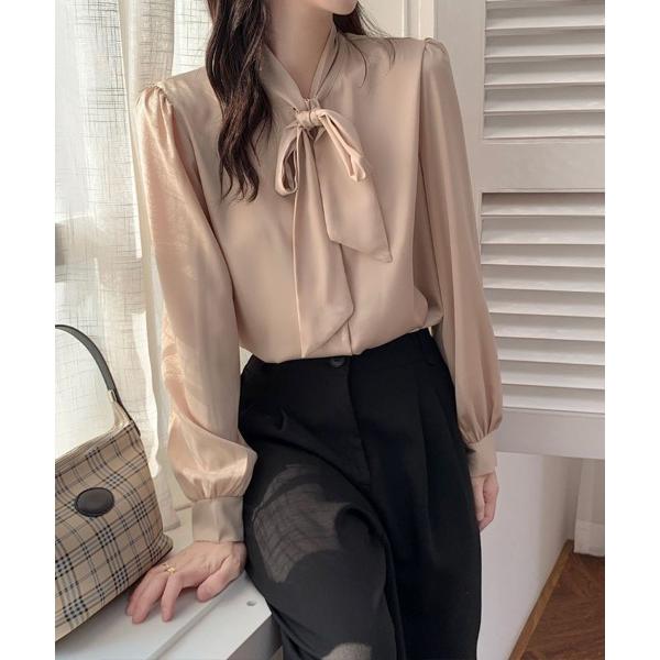 ブラウス シャツ シルクタッチリボンブラウス レディース
