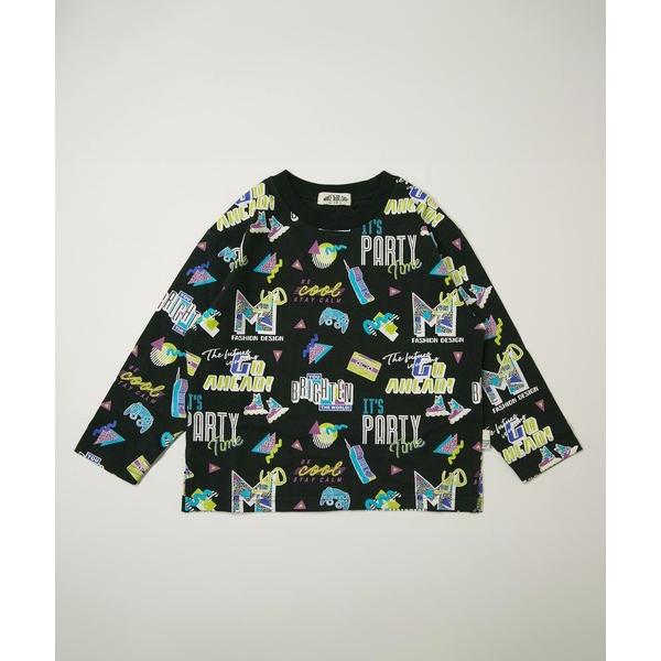 tシャツ レトロなネオンサイン総柄長袖Tシャツ150.160cm キッズ 子供服 男の子 女の子
