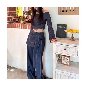 denim off shoulder setup レディース