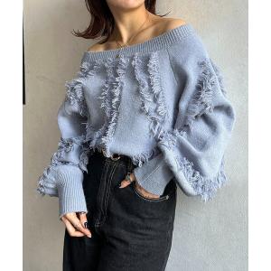 ニット セーター ウェーブフリンジショートニット レディース