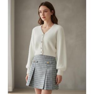 カーディガン 「11/21(Fri)発売」ビジューボタンフェザーニットカーディガン レディース