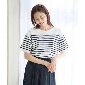 「GLOBAL WORK」 半袖ニット M ホワイト×ブラック レディース