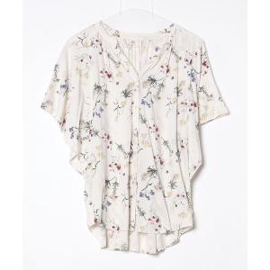 「GLOBAL WORK」 花柄半袖ブラウス L ベージュ レディース