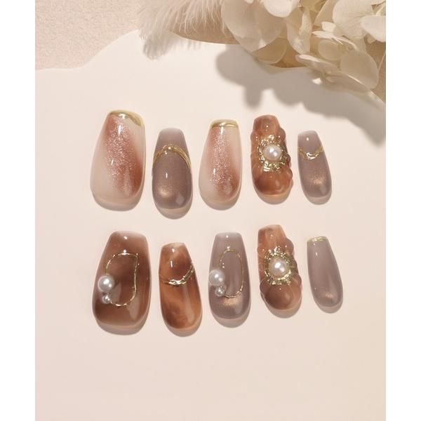 ネイルチップ ネイルシール 3D水光ネイルピンクグラデーションシルバードミラーラインオーバルネイルチ...