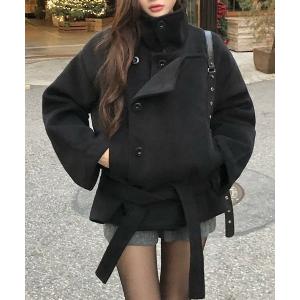 ピーコート pコート リボン襟付きメルトンコート レディース