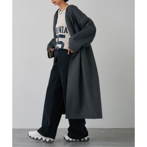 ノーカラーコート コート 「体型カバー」ノーカラーロングコート レディース