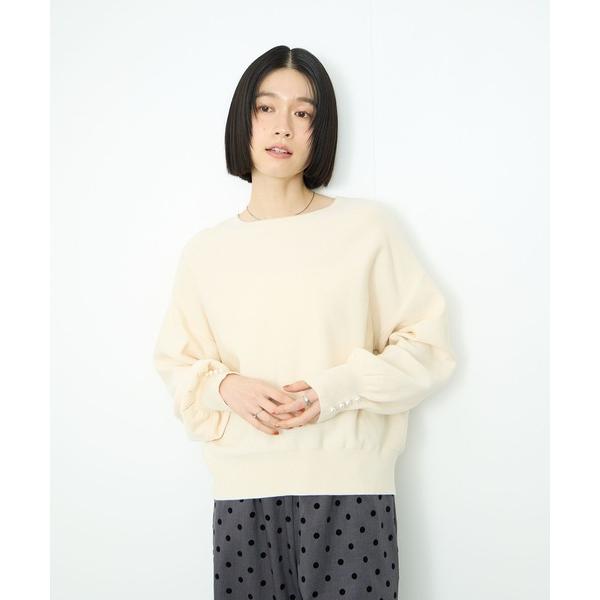 ニット セーター Idnes 横リブパールボタンニット レディース