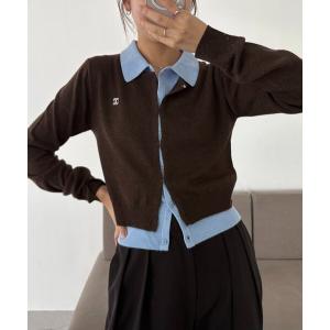 カーディガン レイヤードポロニットカーディガン レディース