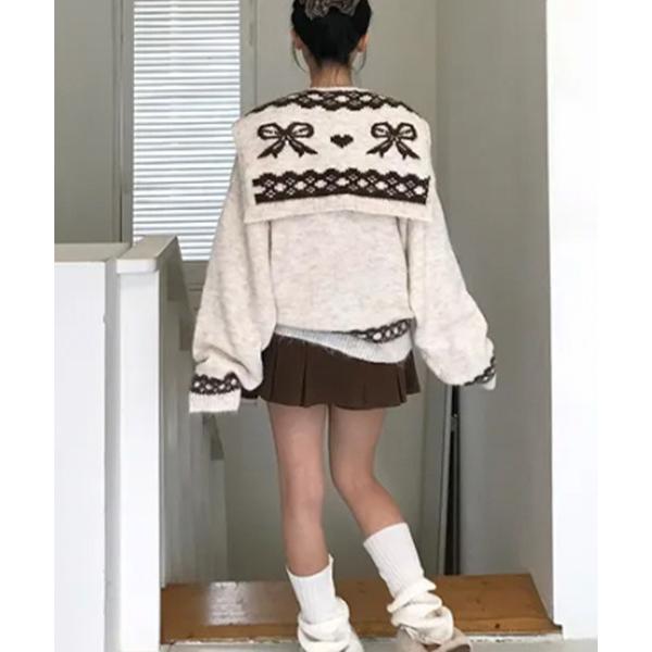 ニット セーター リボン柄ショール付き ニットアンサンブル レディース