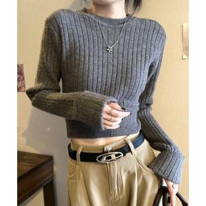 ニット セーター 「CANVAS＋」クロップド丈リブニットプルオーバー レディース