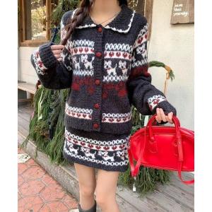 セットアップ 「CANVAS＋」わんちゃんニットカーデ×スカート2点セット レディース