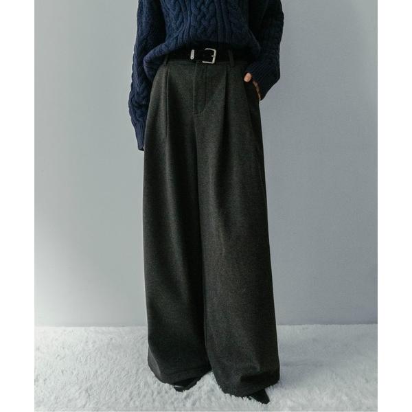 スラックス パンツ 「on:nue」「着用動画あり！」 ベルト付き 起毛ツイードタックパンツ レディ...