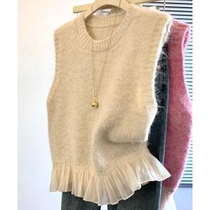 ベスト ジレ 裾フリルニットベスト レディース