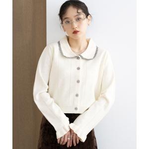 カーディガン アイレット編み/クロシェカラーコンパクトカーディガン レディース