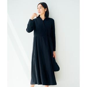 ワンピース ＩＥＤＩＴ　美しい黒がつづく原着素材で作った　カシュクールデザインが美しい　大人の純黒ワンピース「ブラック」
