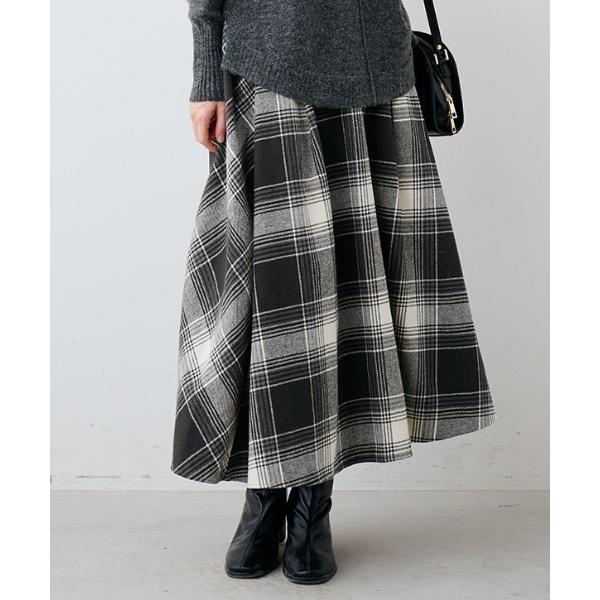 スカート ＩＥＤＩＴ　大胆チェック柄が大人なフレアースカート「チャコールブラック」