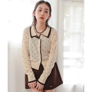 カーディガン 襟付きレイヤード風シアーカーディガン レディース