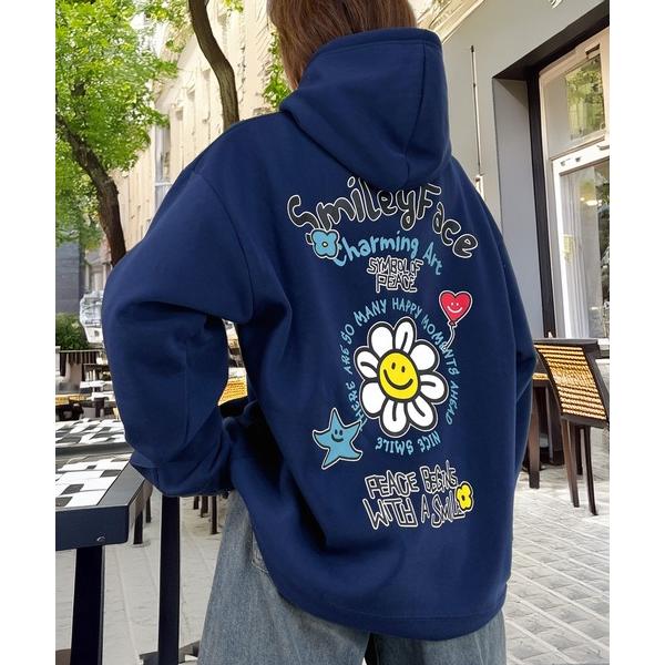 「Candlestick」 「smileyface」プルオーバーパーカー M ネイビー レディース
