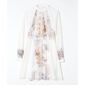 「Ted Baker」 花柄長袖ワンピース 0 ホワイト レディース