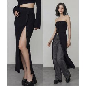 ロング スカート ボタンスリットマキシニットスカート