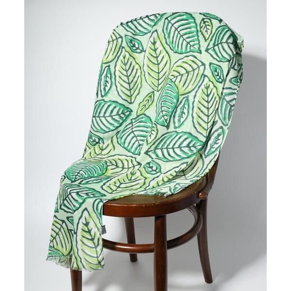 ストール マフラー グリーン葉っぱ柄ロングスカーフ レディース