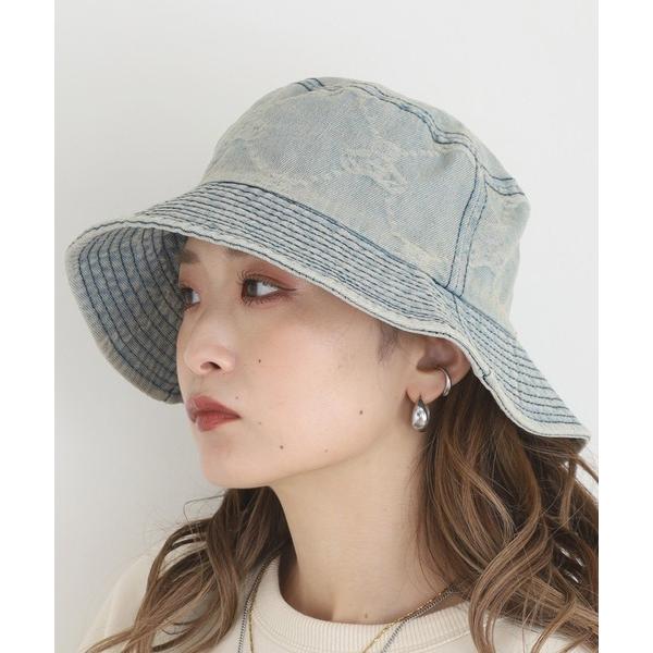 帽子 ハット テディベア刺繍デニムバケットハット レディース