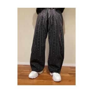 ジーンズ 「Blss」「Bling Leads」ラインストーンワイドデニムパンツ メンズ レディース