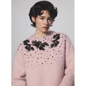 ニット セーター フォックス混ビジュー刺繍ニット レディース