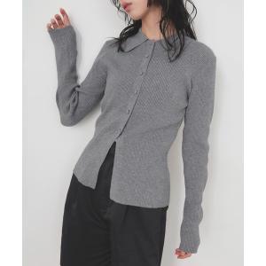 ニット セーター クルミボタンリブポロニット レディース