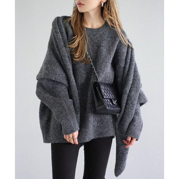 ニット セーター ストール付きニットプルオーバー レディース