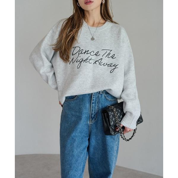 ニット セーター 刺繍ロゴニットプルオーバー レディース