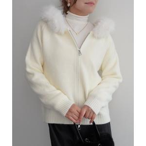 パーカー 2wayフェイクファーニットパーカー レディース