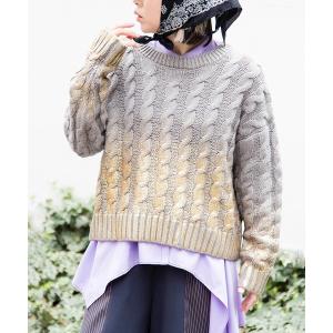 ニット セーター グラデーションケーブルニットプルオーバー レディース