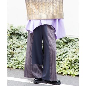 パンツ ストライプ切替パンツ レディース