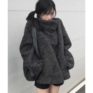 コート アウター stand collar fur coat /スタンドカラーボタンファー