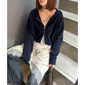 パーカー ビンテージニットZIPパーカー2/フーディ 「ミドル・ロング丈の選べる2サイズ展開」 レディース