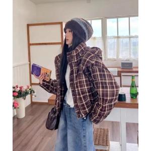 ダウンコート ダウンジャケット フード付きチェック柄ダウンジャケット