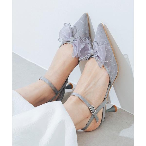 パンプス 「柔らかい・クッション入り」ポインテッドシアーリボンストラップパンプス CA23852