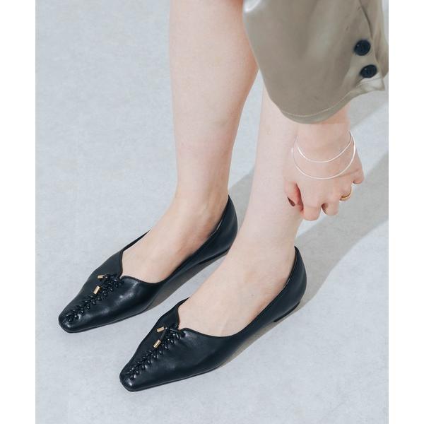 パンプス 「柔らかい・クッション入り」レースアップソフトフラットパンプス JA5972