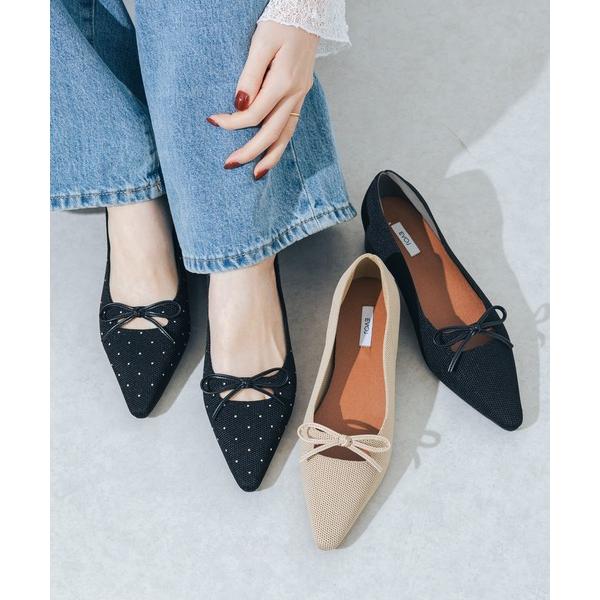 パンプス 「柔らかい・ふかふか」ソフトニット3.5cmリボンパンプス JA5980