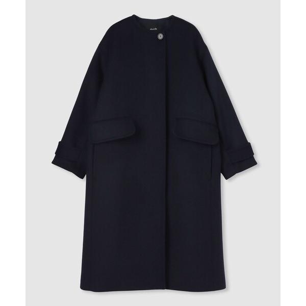 ノーカラーコート コート Wビーバーノーカラーコクーンコート レディース