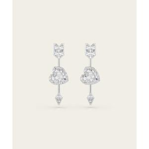 ピアス 「公式」「スワロフスキー」Idyllia ドロップピアス， ミックスカット， ハートと矢， ホワイト， ロジウム・プレーティング